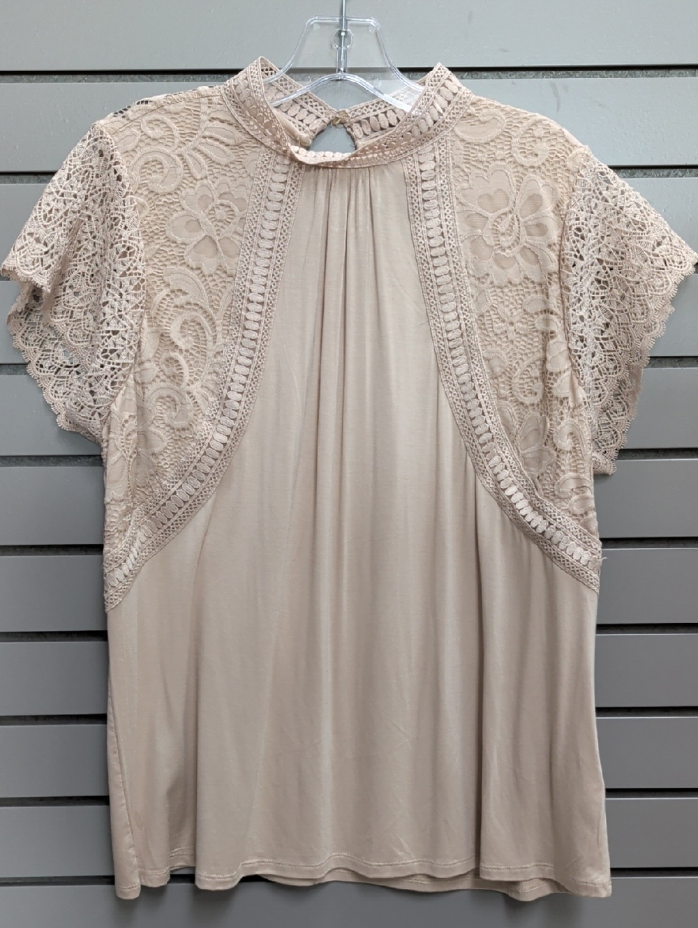 Cable & Gauge Crochet Lace High Neck Blouse - Cream